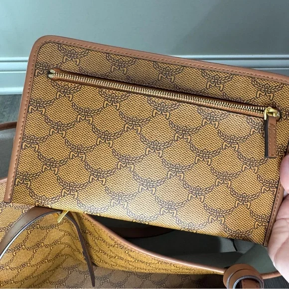 MCM Lauretos Monogram Canvas Medium Shopper Tote in Cognac - Picture 13 of 16
